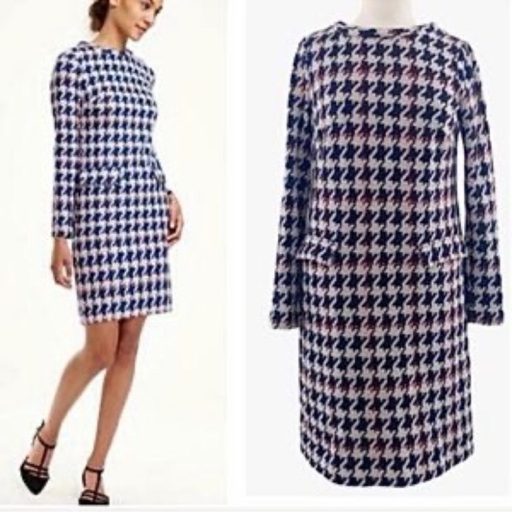 BODEN 60’s Jacquard Dress Tunic Shift Blue Gray Red Houndstooth Sz 10